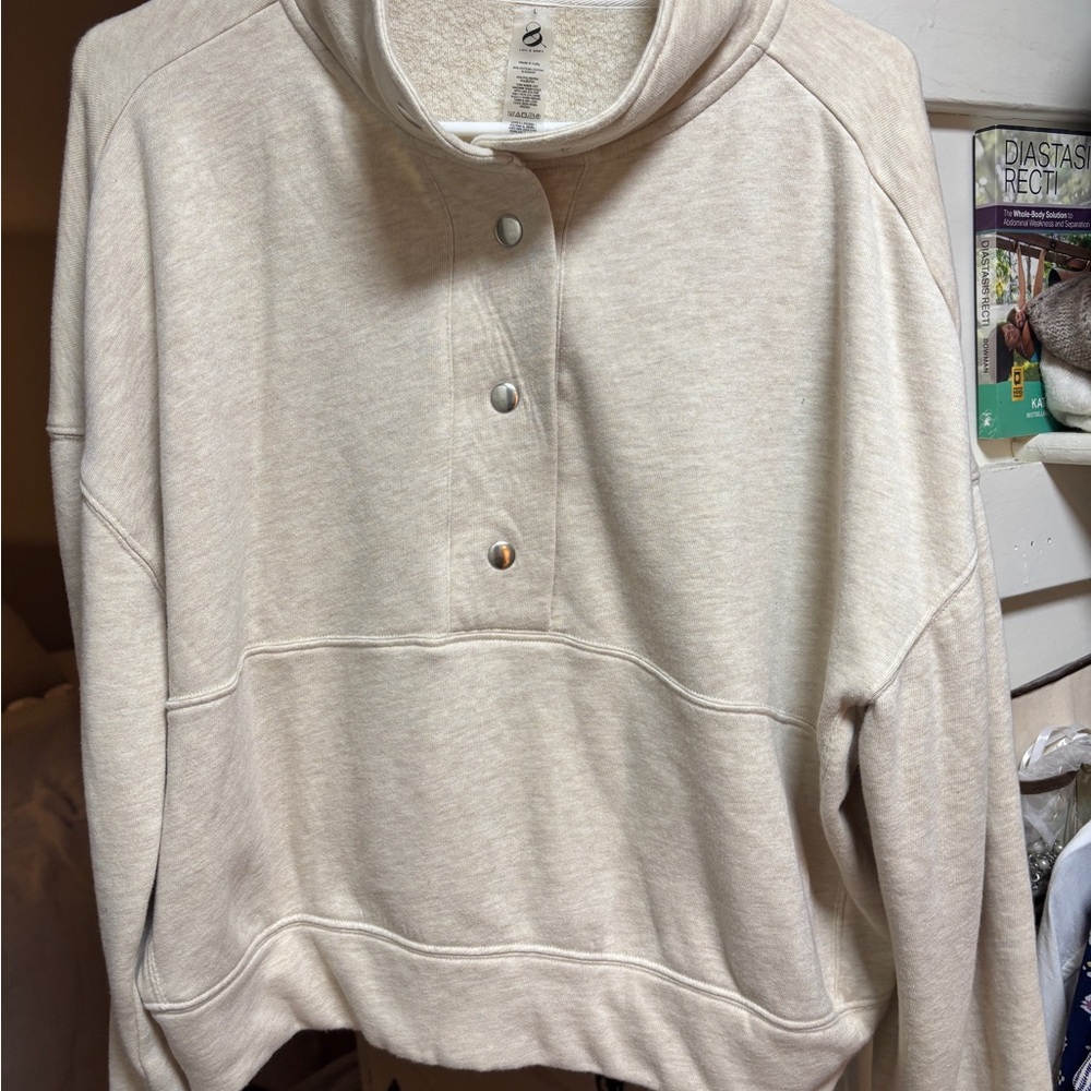 Lou & Grey Cream Oatmeal Quarter Neck Sweatshirt